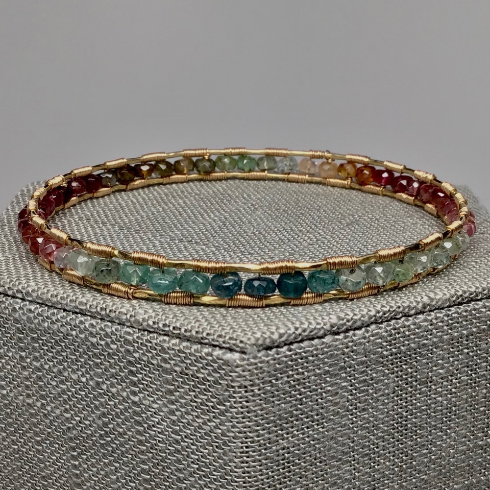 NWT Rainbow Tourmaline Ombre Gold Bangle handmade
